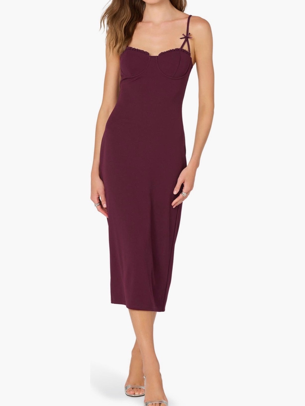 ASTR the Label Women’s Bow Strap Midi Dress - Deep Plum